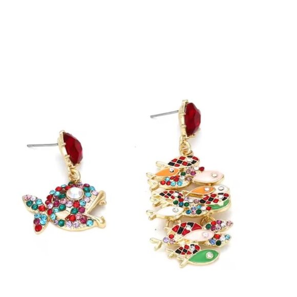 Betsy Johnson Colorful Multicolor Irregular Fish pendant Drop Heart Earrings - Picture 3 of 7